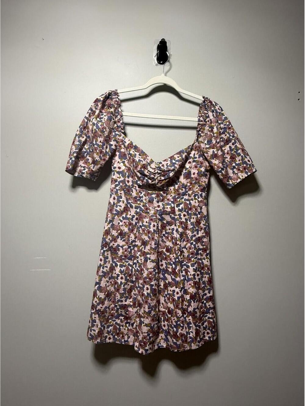 Lena Floral Sweetheart Neckline Puff Sleeve Mini Dress M Cottagecore Romantic